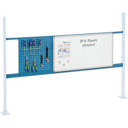 Global Industrial 18in Pegboard & 36in Whiteboard Panel Kit, 72inW, Blue 319172BL